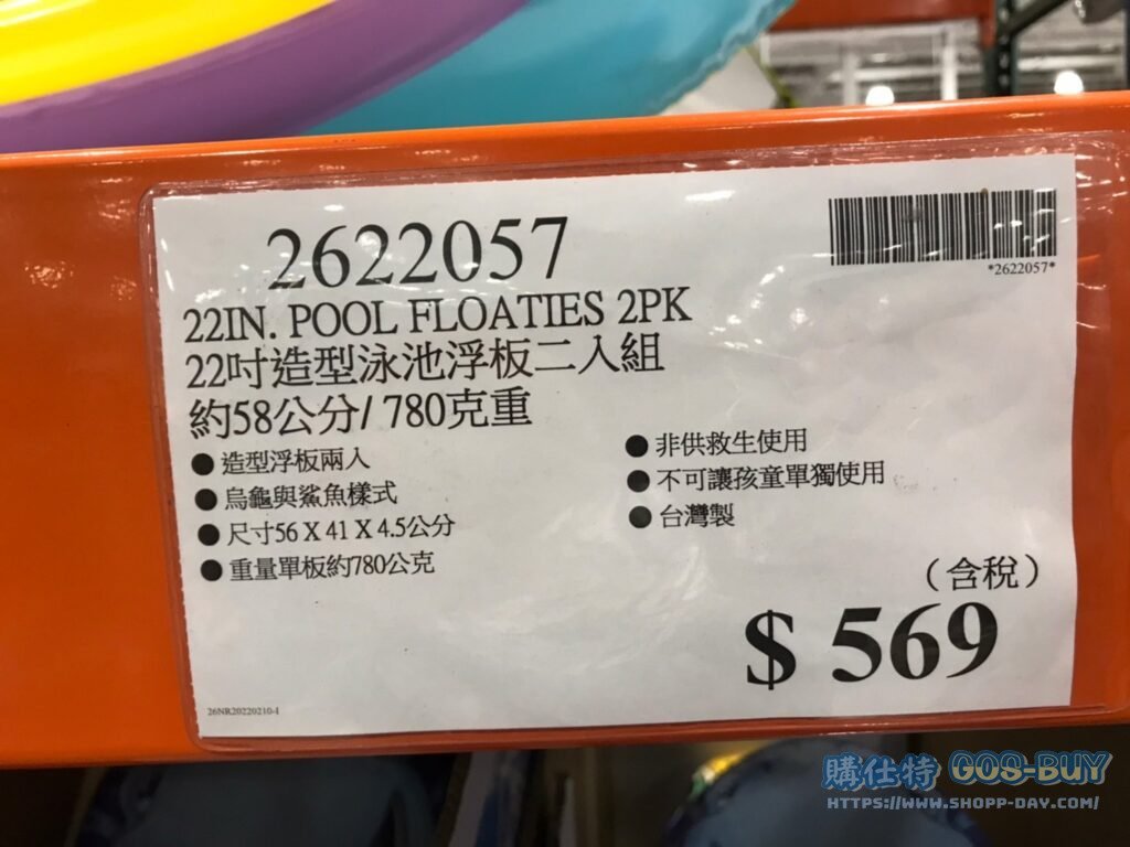 22IN POOL FLOATIES 2PK 22吋造型泳池浮板二入組 約58公分/780克重 #2622057
