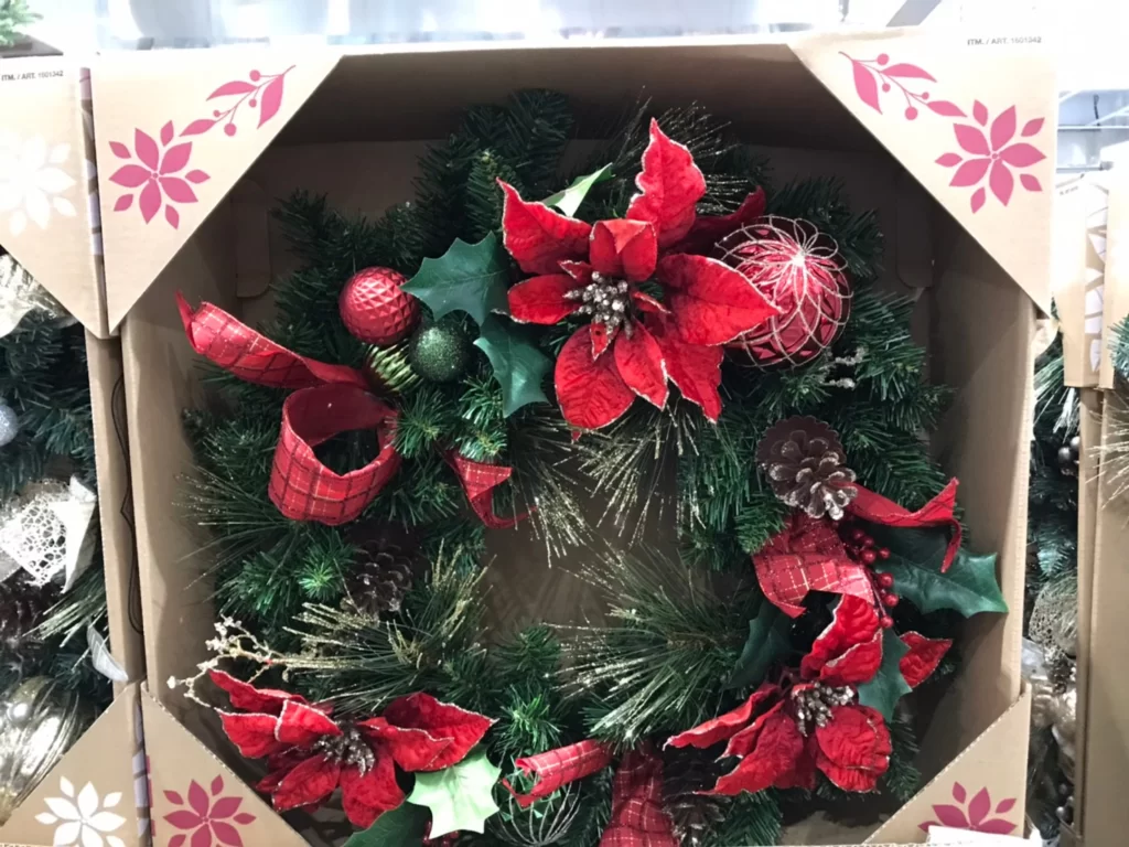 聖誕松果裝飾花圈 金/紅