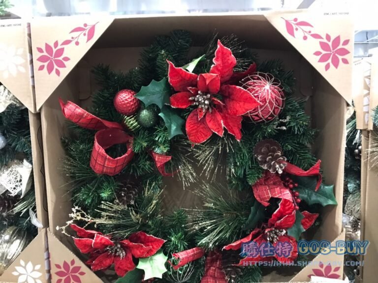 聖誕松果裝飾花圈 金/紅