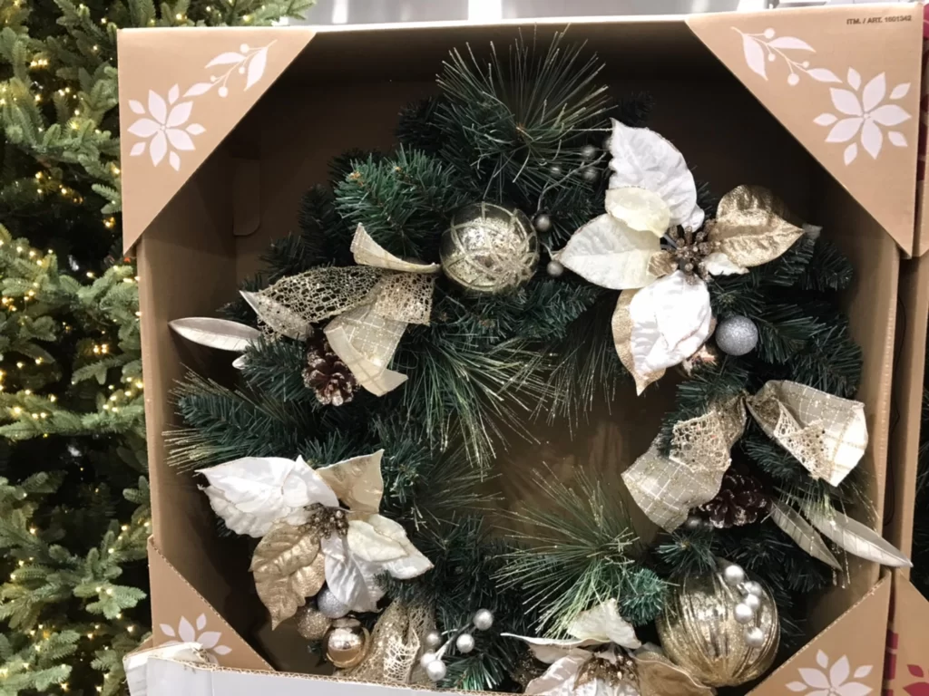 聖誕松果裝飾花圈 金/紅